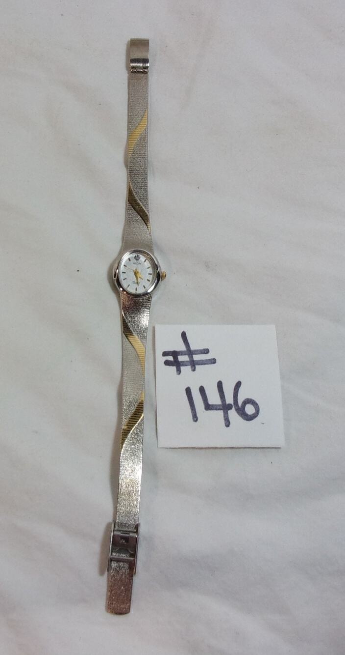 ELGIN DIAMOND QUARTZ SILVER TONE ROUND EK509-007-5Y30 BRACELET WATCH-RUNS